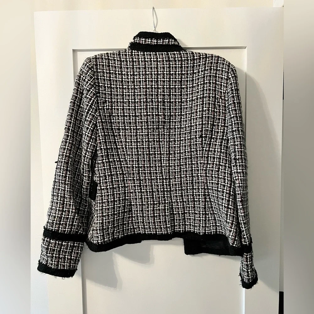 Black & White Tweed Silver Buttons Blazer Jacket Size 10 - Picture 3 of 9